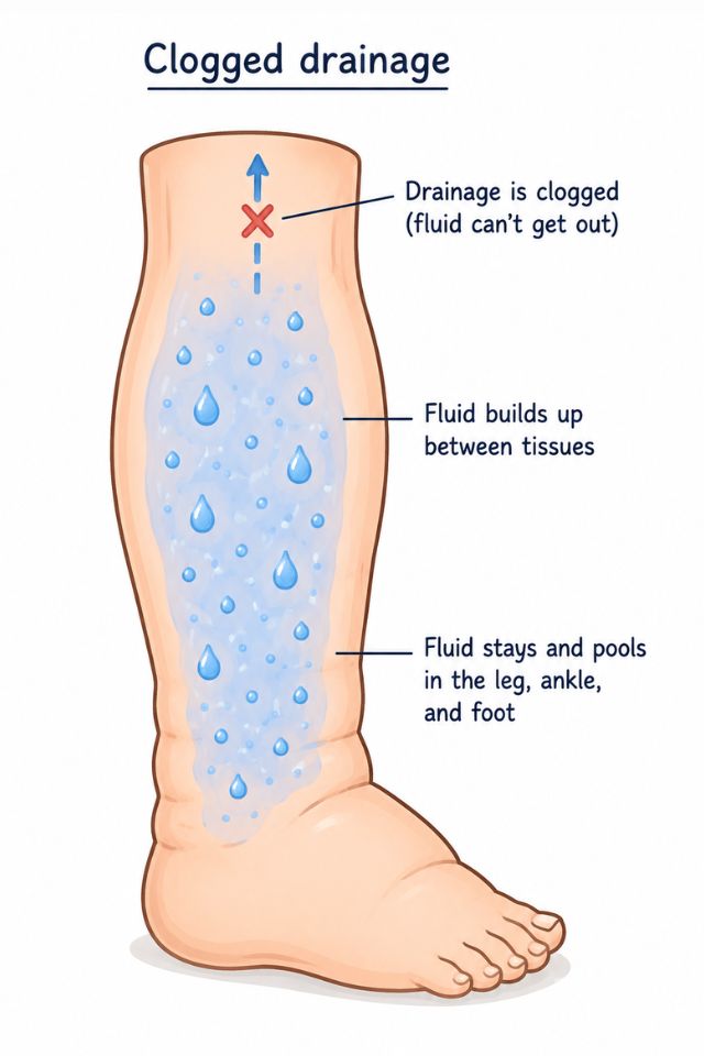 A clogged drain — a blocked lymphatic system